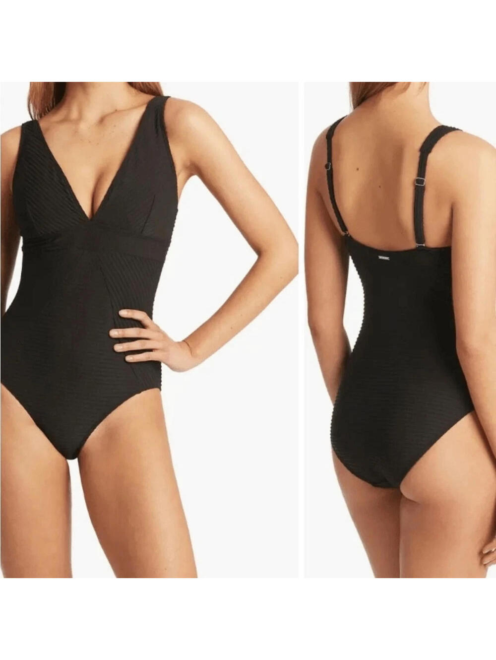 New Sea Level Panel Line Multifit 1 piece ribbed deep V swimsuit Size 12
